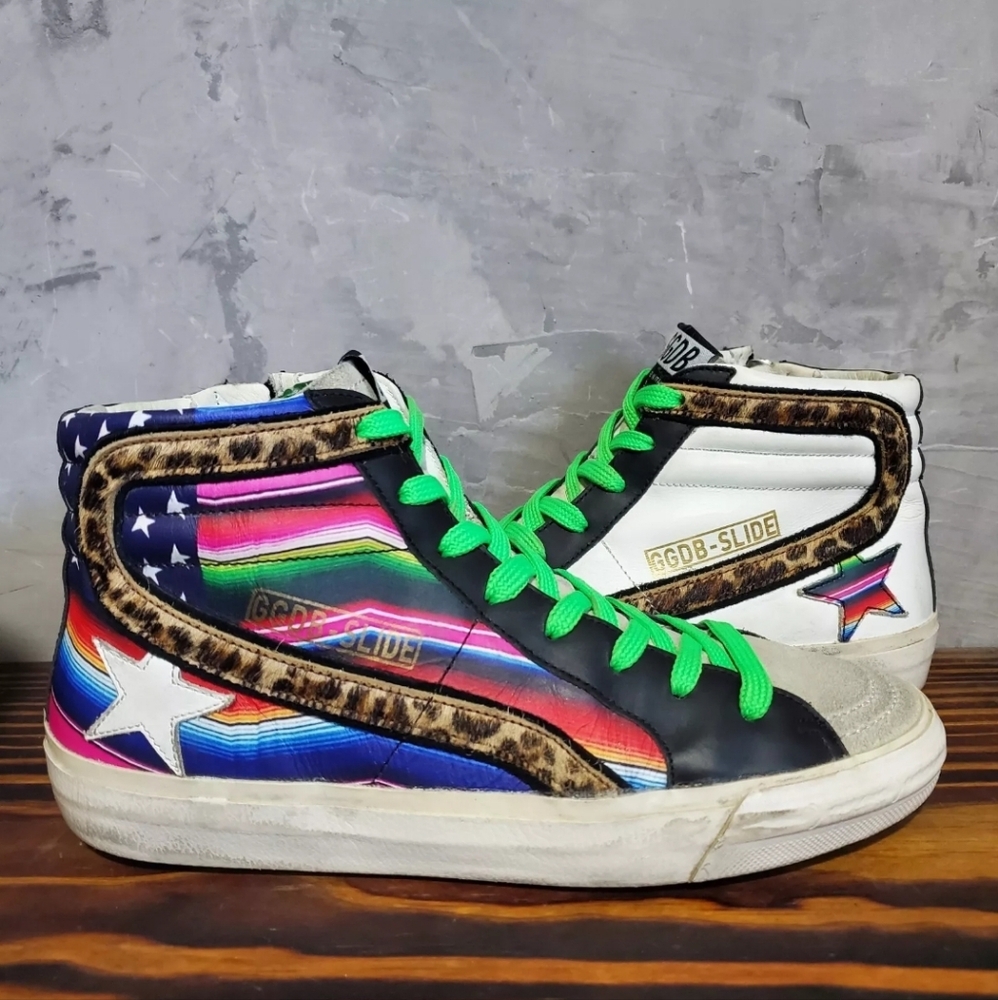 Size 38 Golden Goose Slides Sneakers Rainbow Black